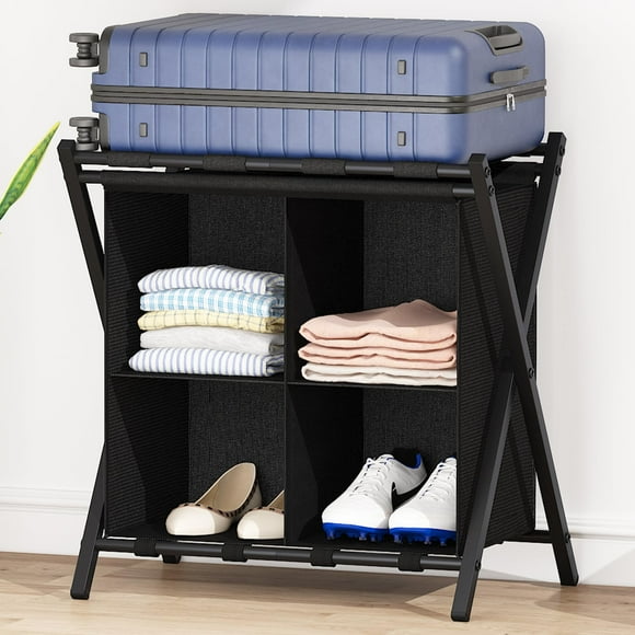 aboxoo Portaequipajes con almacenamiento, soportes plegables para maletas para habitación de invitados, soporta hasta 120 lb, soportes para maletas que ahorran espacio para habitación de invitados, do