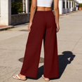thumbnail image 5 of RFQWOVSR Women's Wide Leg Linen Pants with Pockets Button Zip Fly Loose Fit Casual Summer Trousers M, 5 of 5