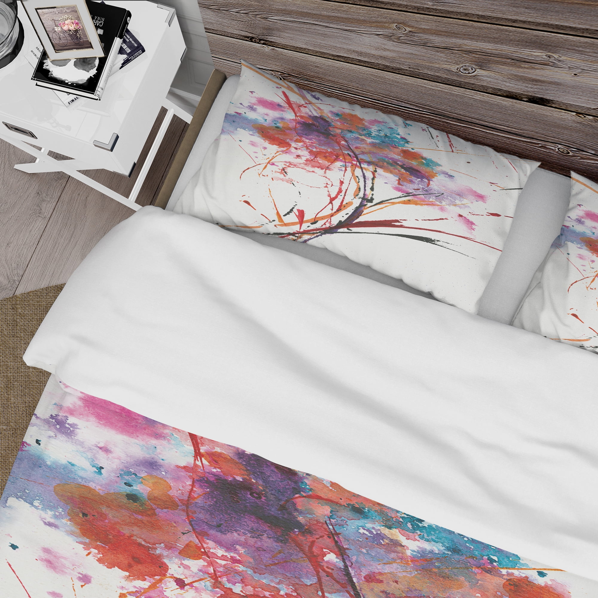 Designart 'Abstract Red Flowers' Cottage Duvet Cover Set