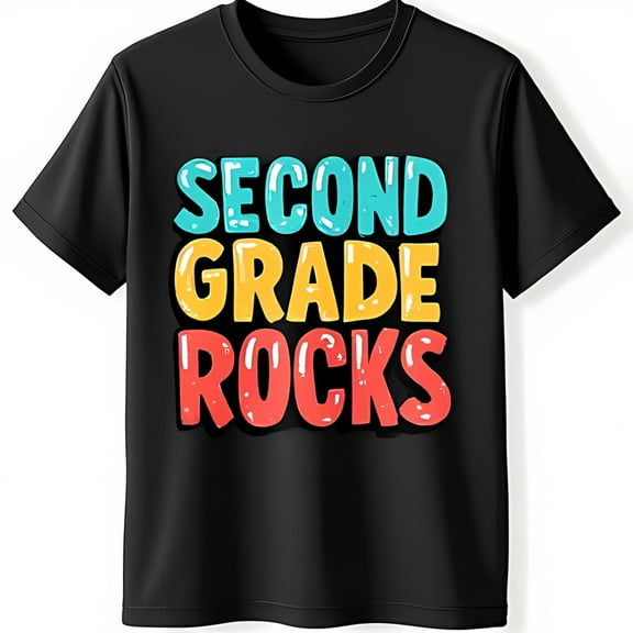 Bold Black T-Shirt with Second Grade Rocks Graphic Fun & Vibrant Design