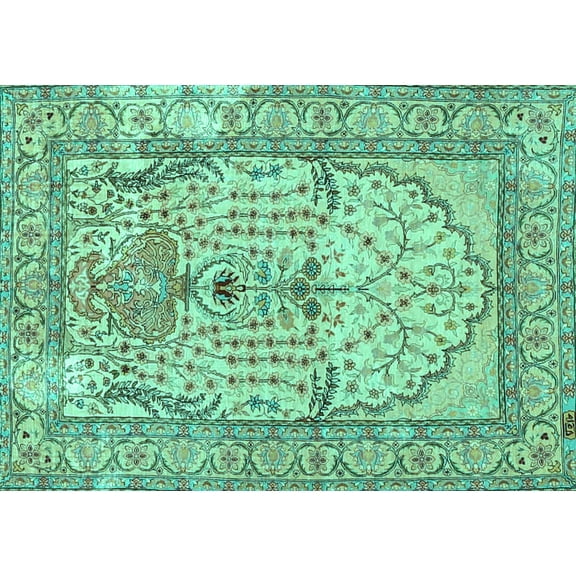 Ahgly Company Machine Washable Indoor Rectangle Persian Turquoise Blue Traditional Area Rugs, 5' x 7'