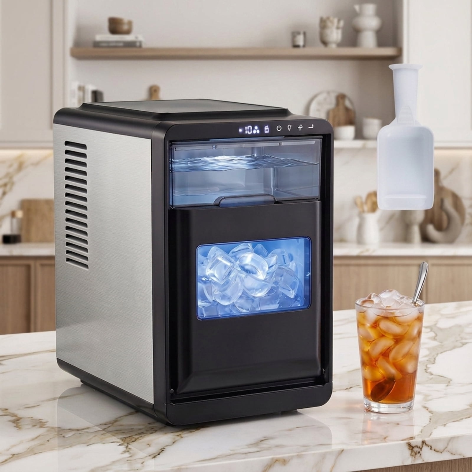 RUIE Crescent Ice Maker Countertop 26 lbs/24H, Portable Ice Machine with 11 Thickness Levels Self-Cleaning and Timer for Home Bar Kitchen, Grey