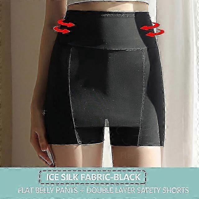 Bóxer de cintura alta de seda de hielo para mujer, pantalones cortos de doble capa debajo de la falda, pantalones de seguridad, faja abdominal para mujer
