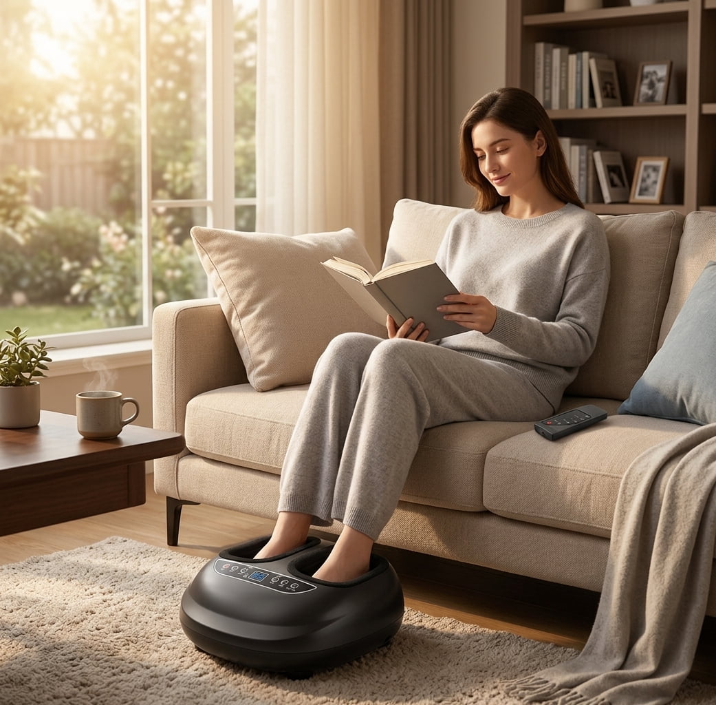Heated Foot Warmer & Shiatsu Massager Remote Control Vibration Compression - Full Foot Pain Relief for Standing Workers Home Office Travel Use Fits Size 13