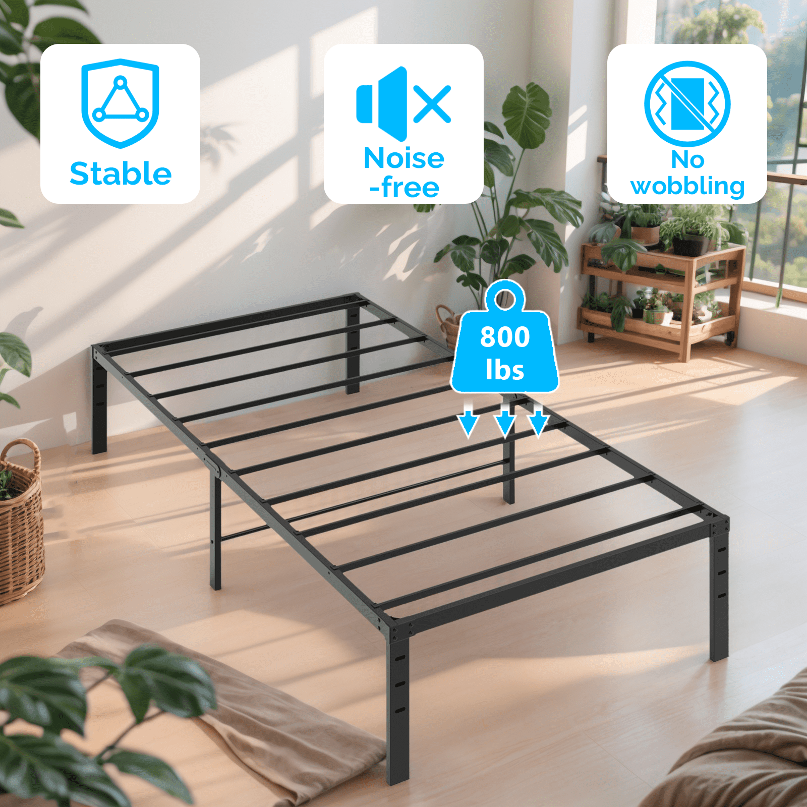 Twin Size 14 Inch Heavy Duty Metal Platform Bed Frame Noise Free Sturdy Steel Bed Base No Box Spring Required Underbed Storage For Bedroom Guest Room