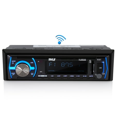 PYLE PLMRB29B - Marine Bluetooth Stereo Radio - 12v Single DIN Style Boat in Dash Radio Receiver System with Built-in Mic, Digital LCD, RCA, MP3, USB, SD, AM FM Radio - Remote Control (Best Handheld Marine Radio With Gps)