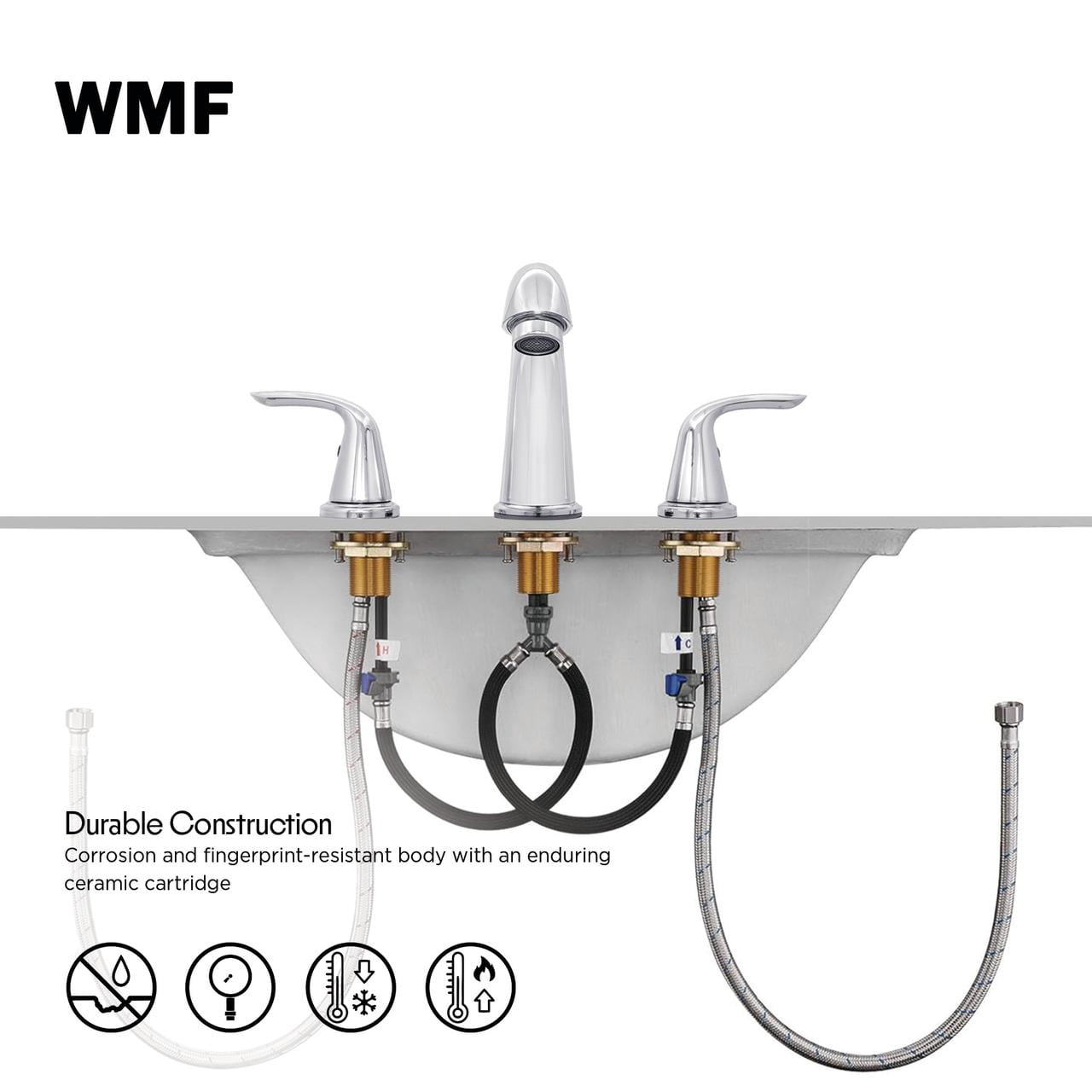 WMF Stainless Steel Chrome 8 Inch Bathroom Sink Faucet