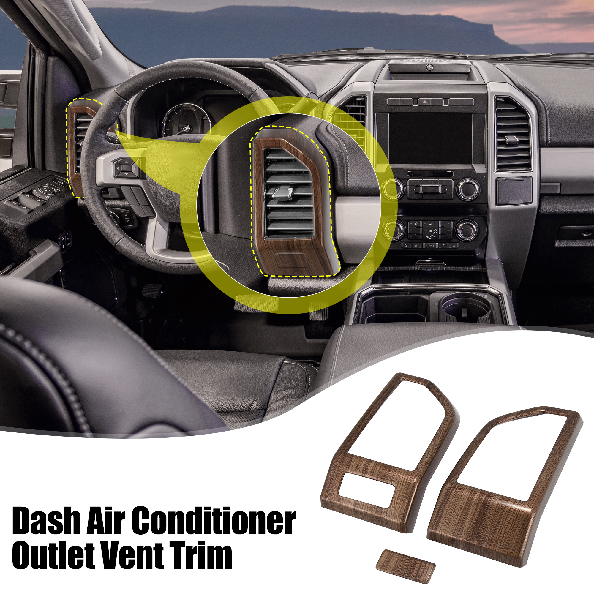 Black Wood Grain Dash Air Vent Trim For Ford F-150 2015-2020 (2-Piece Set)