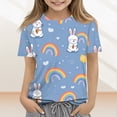 thumbnail image 2 of Tops for Girls Ages 4-12 Easter Graphic Short Sleeve Crewneck Spring 2026 T-Shirts Blue 140, 2 of 5