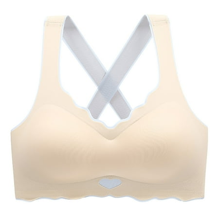 YHGFVOKJ Bras for Women Stretch Fabric Smoothing Beauty Back Wireless Yoga Bra Breathable Bralette Fabric Push Up Seamless Underwear Pumping Bra Beige M