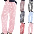 thumbnail image 2 of Xfvqtps Womens Fuzzy Pajama Pants Star Print Straight Wide Leg Flannel Elastic Cozy Comfortable Soft Fashion Thickened Warm Winter Home Leisure Wear Long Pants Lounge Pants Pink XL, 2 of 8