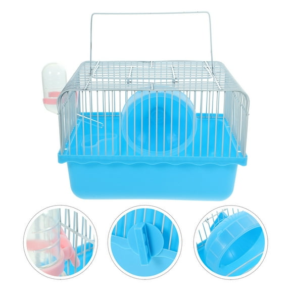 CRAFTHROU 1Pack Blue Hamster Cage with PP and Iron Wire for Small Pets and Pet Owners for Home Use 11.4X6.7X6.1in