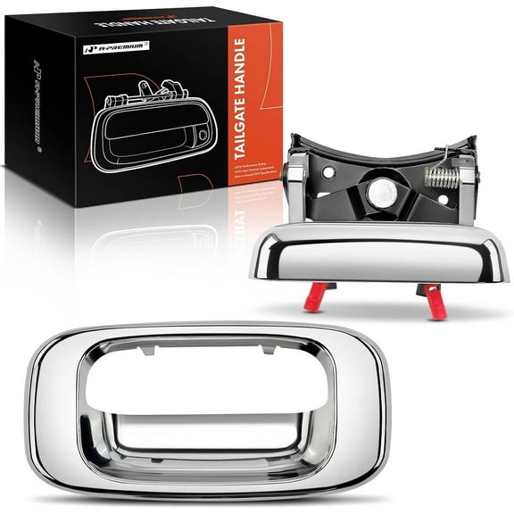 A-Premium - Chrome Tailgate Handle Latch and Bezel Trim with Rod Clips - Compatible with Chevy & GMC Models - Silverado Sierra 1500 2500 3500-1999-2007 - Replace# 15997911, 15228539, 15228541