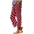 thumbnail image 3 of UVEASISHA Womens Polka Dot Cropped Pants Elastic Waist Wide Leg Pants Casual Straight Split Hem Trousers Summer Beach Vacation Gauze Pants Wine S, 3 of 7