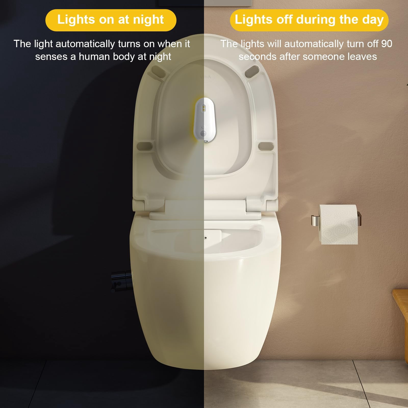 Self Cleaning UV Toilet Light, Motion Activated Rechargeable Toilet Bowl Light with Night Light, Adhesive Mount for Shared Bathrooms Elderly Pet(2PCS)