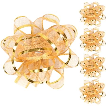 PAMINGONO Set of 5 Golden Bows, and Festive Wrapping Decorations for Presents and Holiday Packaging