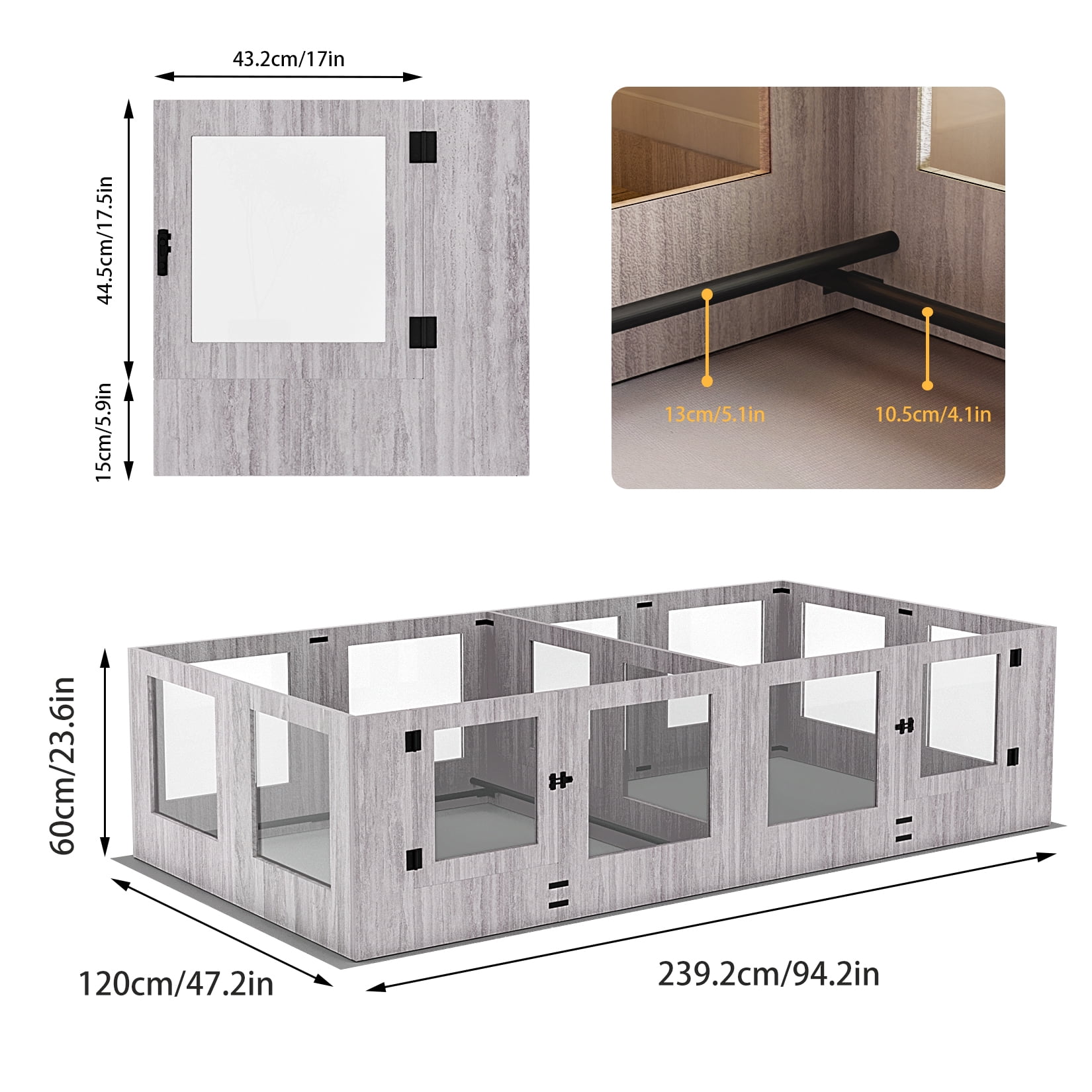 BingoPaw Large Wooden Dog Whelping Box Playpen with Waterproof Fertility Pad, Clear Acrylic Window for Small Medium Dogs