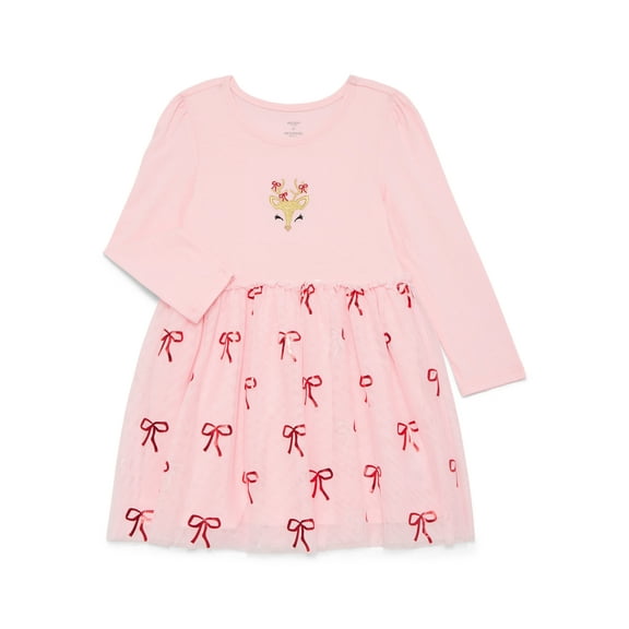 Holiday Time Toddler Girls' Christmas Tutu Dress with Long Sleeves, Sizes 12M-5T