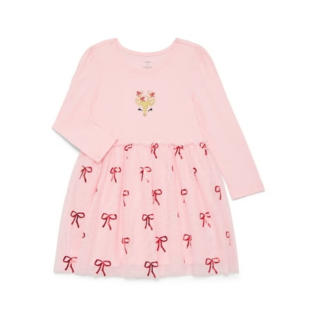 Holiday Time Girls Santa Velour Dress with Long Sleeves, Sizes 4-18