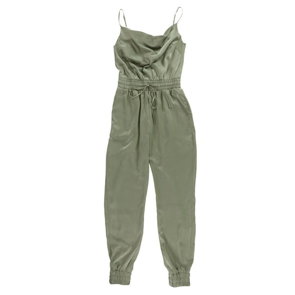 bar III Womens Satin Jogger Jumpsuit, Green, X-Small