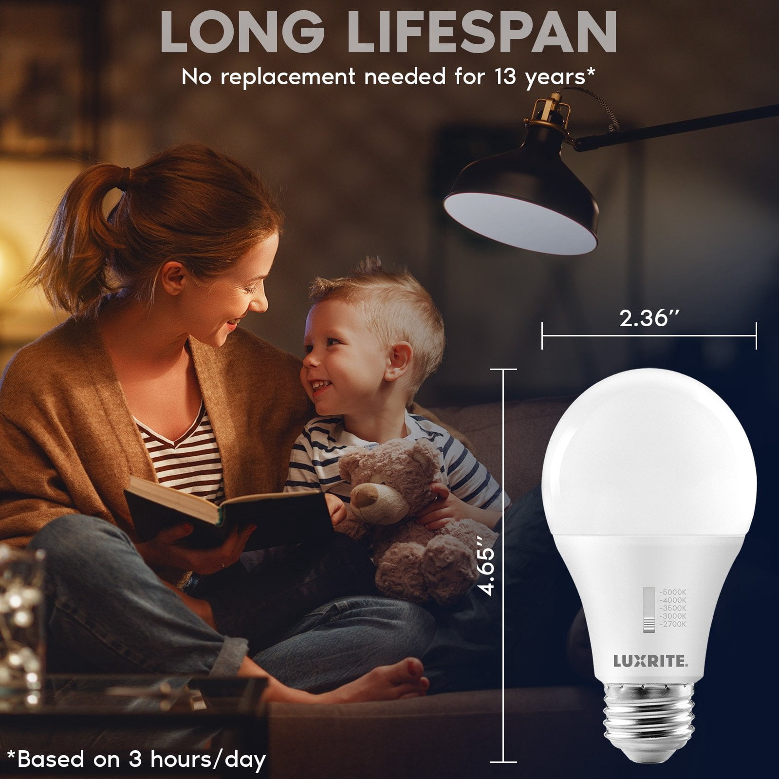 Luxrite A19 LED Light Bulb 100 Watt Equivalent CRI90 5CCT Dimmable 1600LM 15W E26 ETL 4 Pack