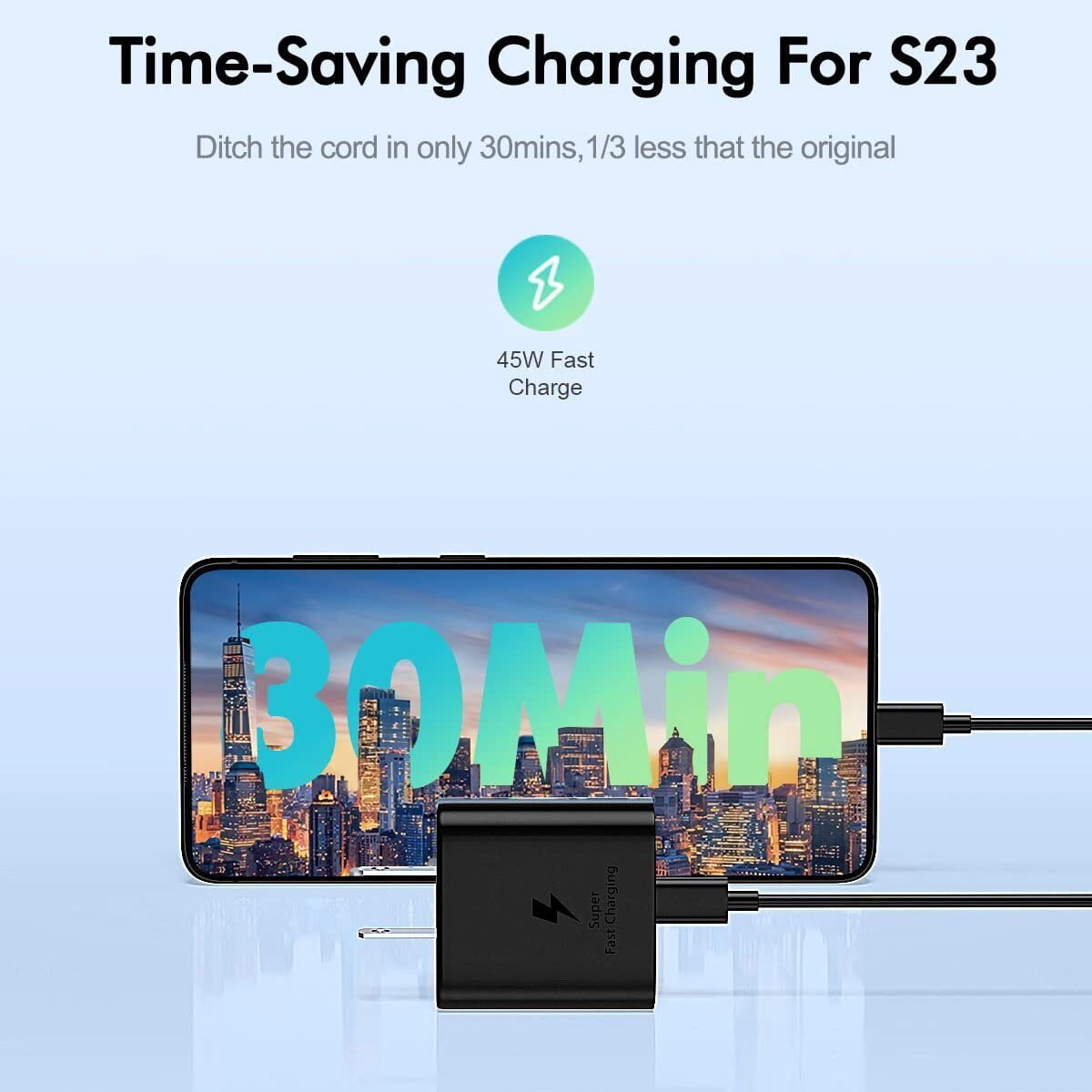 45W Super Fast Charger W/ 6FT Type C USB Cable Cord For Samsung, Black Type C Charging USB C Android Phone Charger for Samsung Galaxy S24 Ultra / Plus/ S23/S22/Note 10/20/S20/S21, Galaxy Tab S7/S8/S8