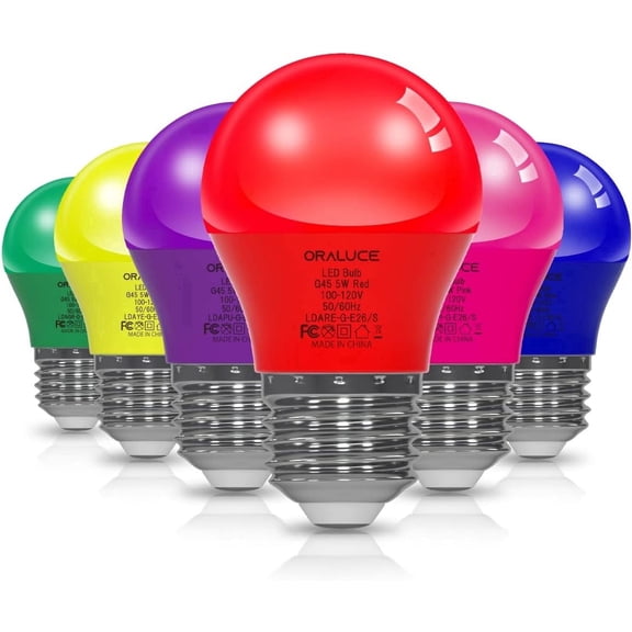 ORALUCE Colored Light Bulbs Outdoor Indoor, A15 E26 Color Lights Bulb, 6 Pack