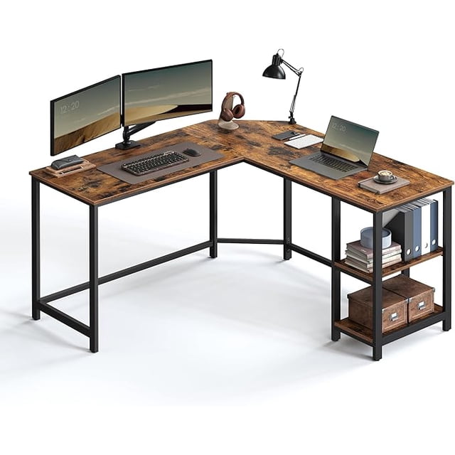 VASAGLE L-Shaped Computer Desk, Corner Desk, 54-Inch Writing Study Workstation, Rustic Brown and Black