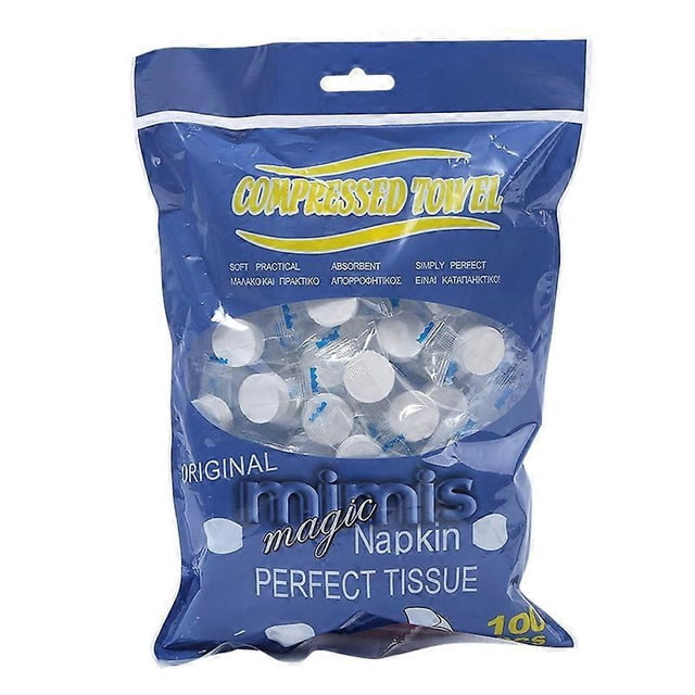 100 toallas desechables comprimidas en cápsulas, paños de baño para viajes y camping.