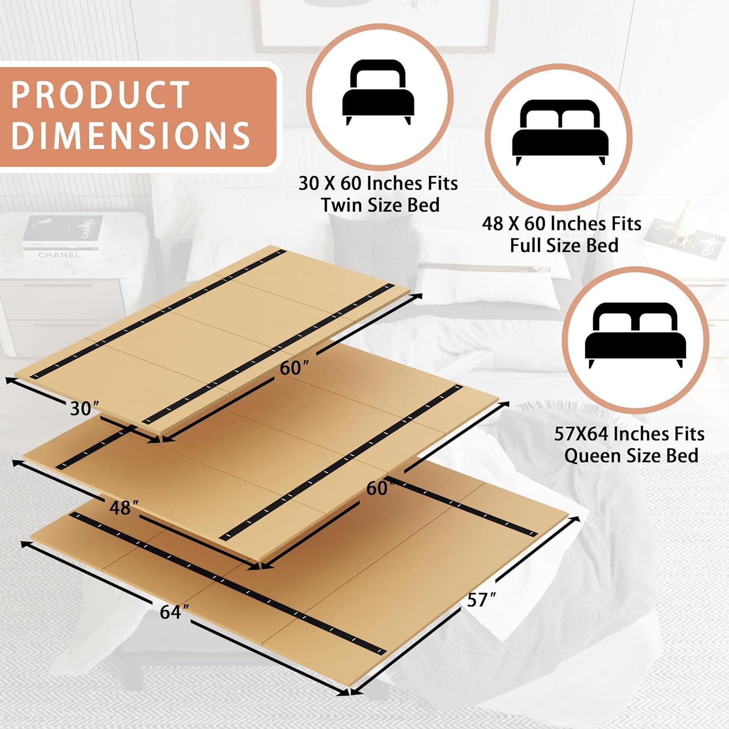 Imperius Foldable Box Spring, Bunkie Board, Bed Support Slats, Bed Boards for Under, Twin (60x30)