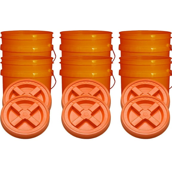 6-Pack ORANGE Food Grade 5-Gallon Buckets & Gamma Seal Lids, BPA-Free, Airtight Storage