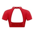 thumbnail image 2 of TiaoBug Kids Girls Sequins Mesh Splice Cutout Back Jazz Hip Hop Modern Dance Crop Tops Mock Neck Tee Blouse Red 10, 2 of 5