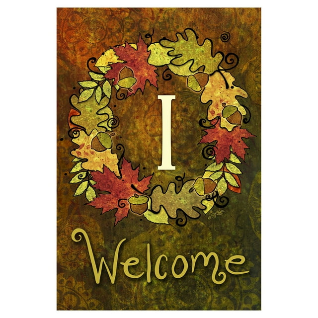 Toland Home Garden Fall Wreath Monogram I 28 x 40 Inch Decorative Autumn Leaves Welcome Initial House Flag
