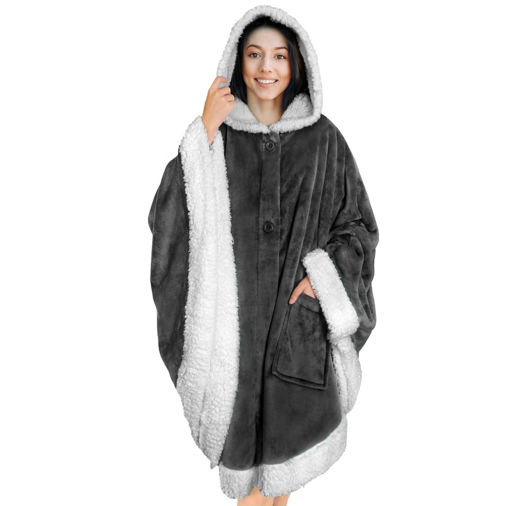 PAVILIA Angel Wrap Hooded Blanket Sherpa Lining | Poncho Blanket Wrap ...