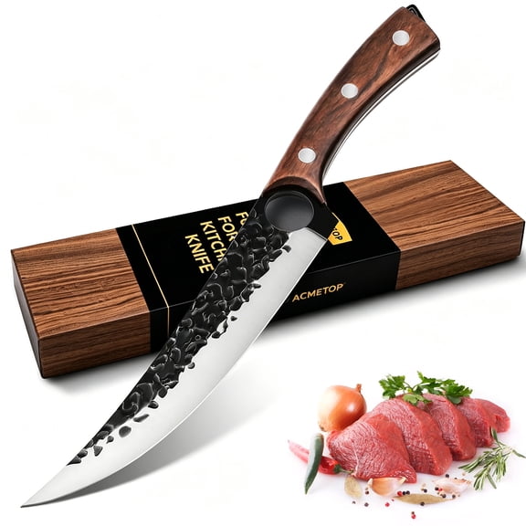 ACMETOP 7 Inch Boning Knife Hand Forgead Fillet Knife Full Tang Chef Knives Meat Vegetable Cleaver High Carbon Steel Kitchen Knives Christmas Gift for Men and Women