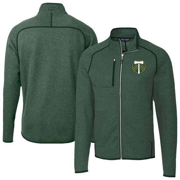 Men's-Cutter & Buck Heather Green Portland Timbers Mainsail Sweater-Knit Full-Zip Jacket