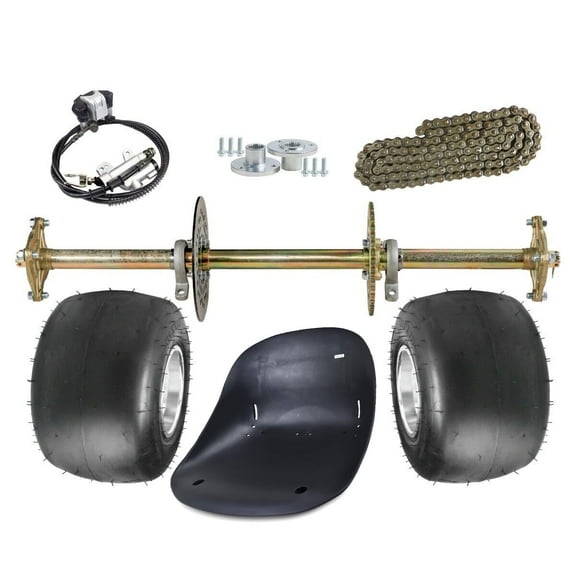 32in Rear Axle Kit with 5" Wheels, 11x7.10-5 Tires, 428 41T Sprocket & Brake Caliper Master Cylinder, 3 Stud Hubs, Go Cart Seat for Racing Go Kart, ATV Quad Buggy & Drift Trike, Karting