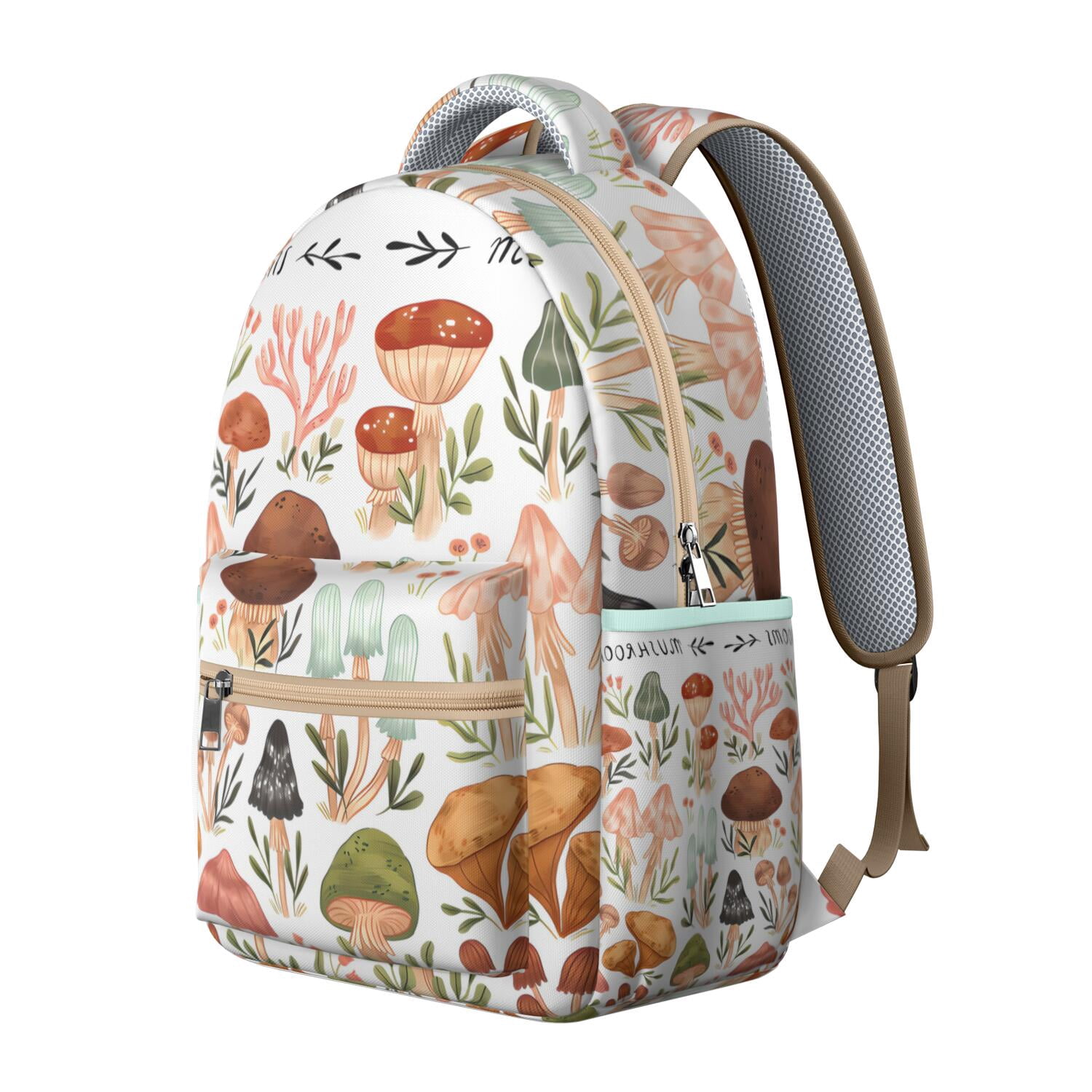 Whimsical Mushroom School Backpack - Vintage Aesthetic Fungi Bookbag with Organized Storage & Breathable Mesh Straps