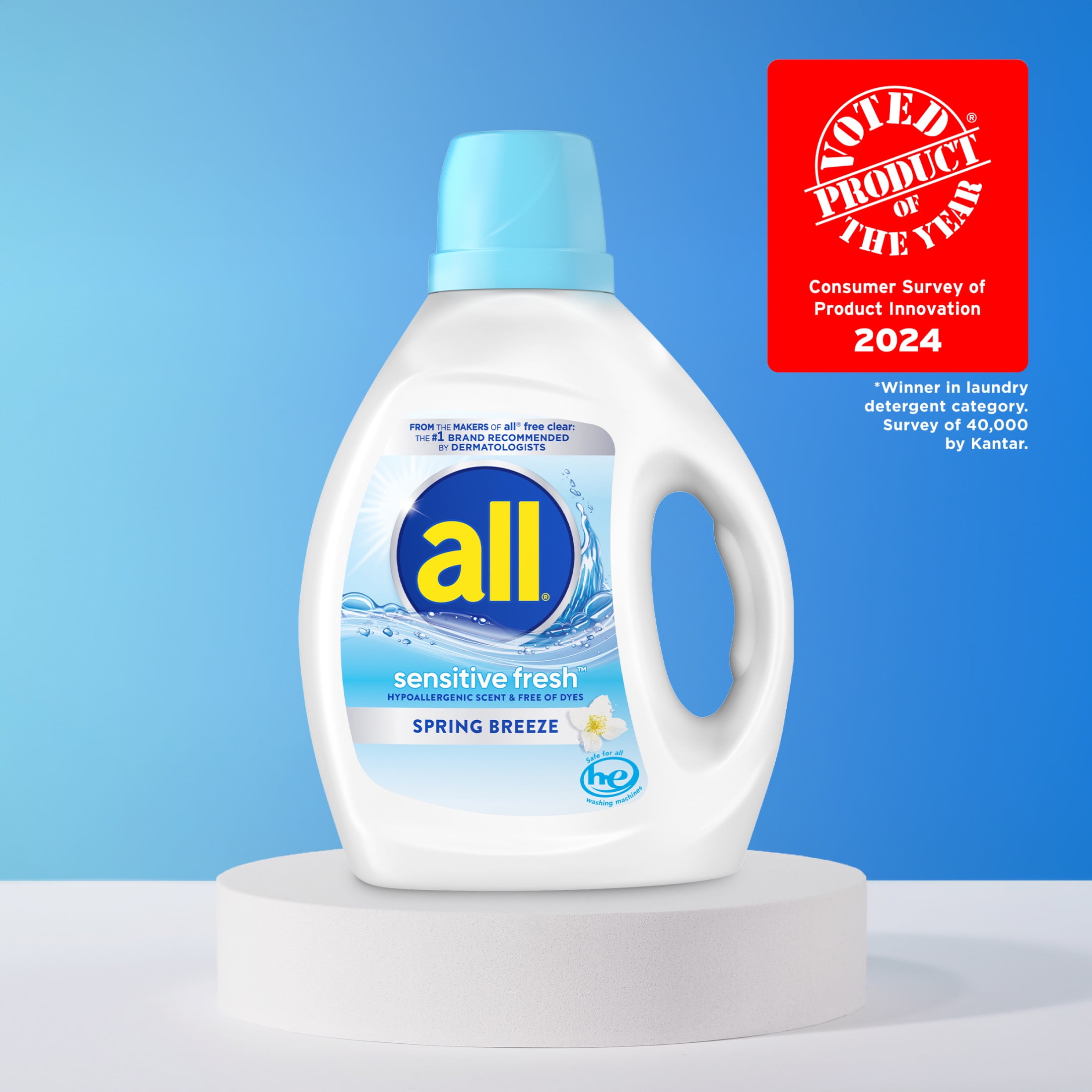 All Sensitive Fresh, Liquid Laundry Detergent, Spring Breeze, 88 oz, 58 Loads