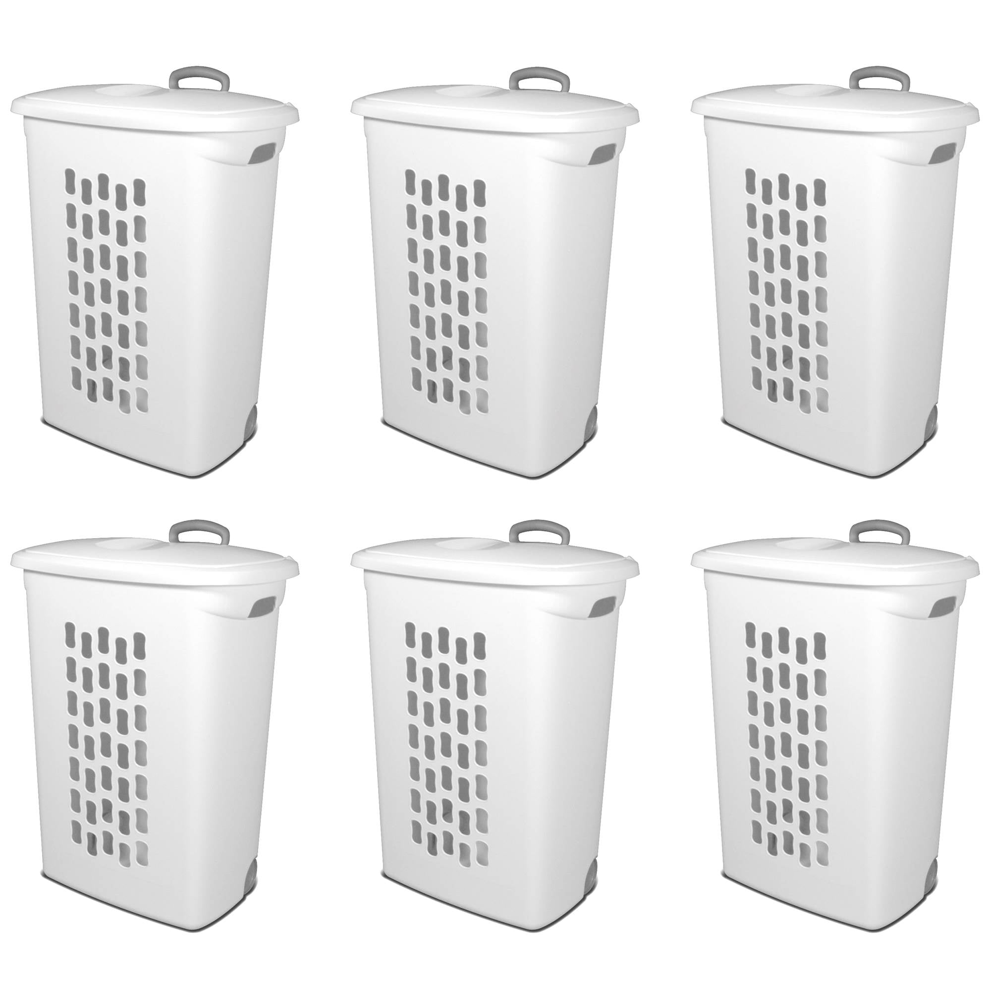 Sterilite White Laundry Hamper With LiftTop, Wheels, And Pull Handle