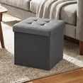 thumbnail image 5 of LEDREM 11.8 Inch Folding Storage Ottoman Cube, Footrest Stool with Tufted Linen-Look Cover for Living Room and Bedroom, Dark Gray, 5 of 5