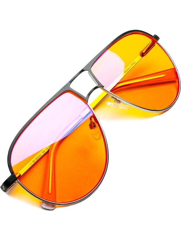 Orange Aviator Blue Light Blocking Glasses for Better - 97% Metal Classic Aviators Computer Glasses for Women & Men - Gaming Glasses - Blue Light Blocker Anti Eye