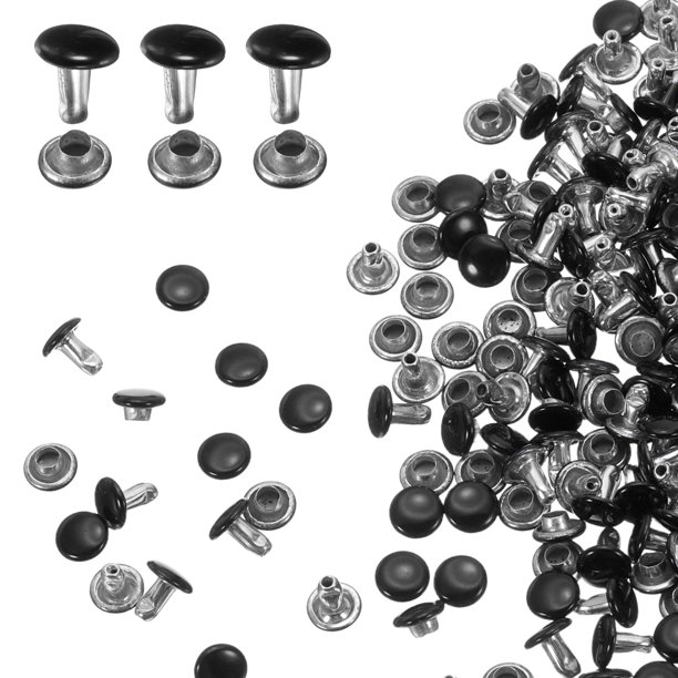 Uxcell 100 juegos de remaches de cuero de doble tapa 6x6mm para cinturones de tela y decoración, negro
