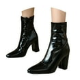 thumbnail image 2 of Leozcaa Women's Ankle Boots Pointed Toe Chunky Stacked Heel Side Zipper Faux Leather Dress Short Booties, 2 of 6
