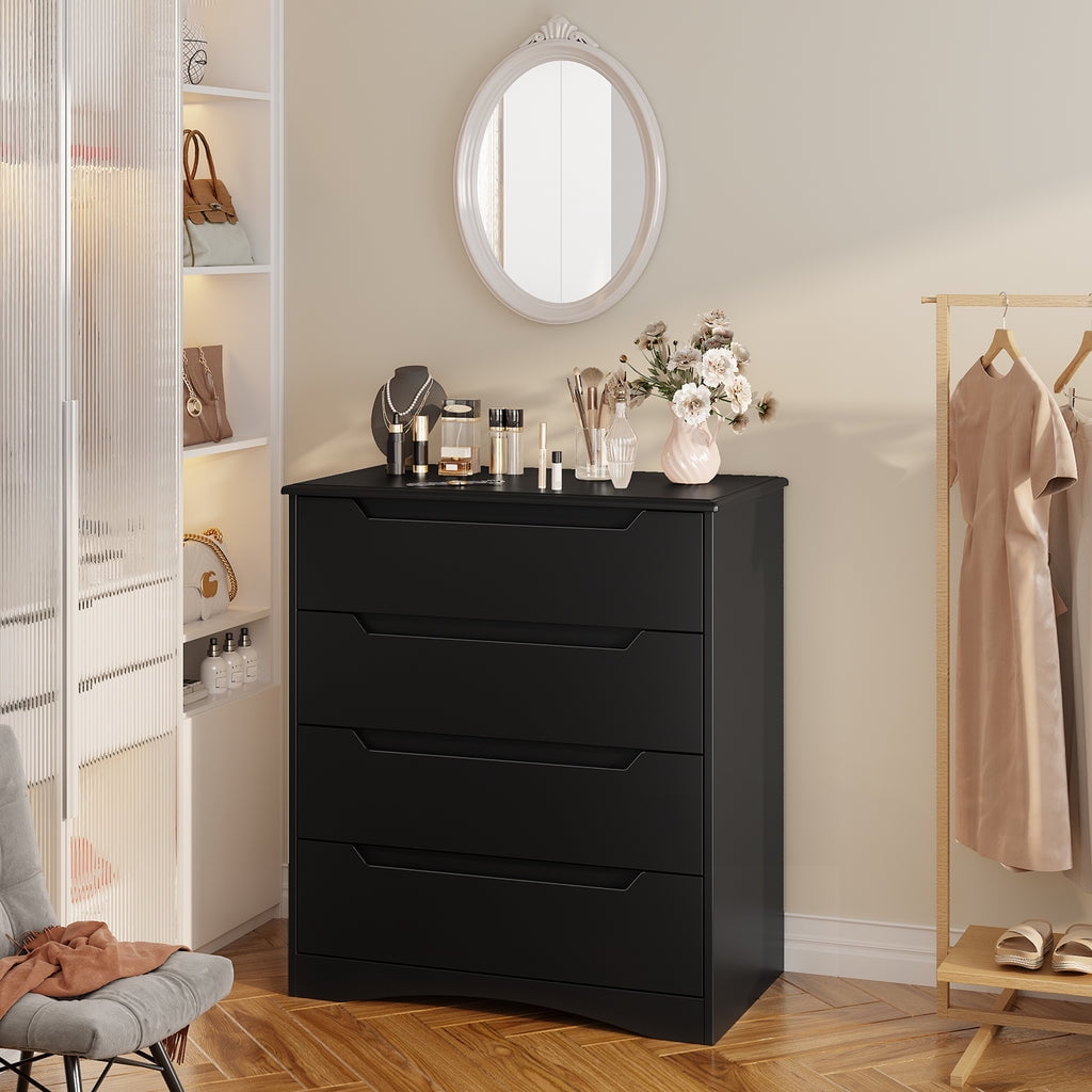 Aiho 4-Drawer Dresser for Bedroom, Wood Drawer Chest Storage Cabinet for Living Room, Hallway, Entryway, Home Office - Black
