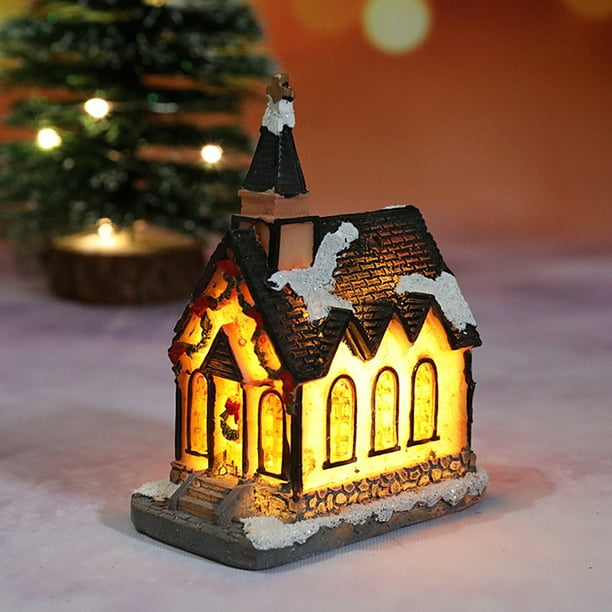 Casa de luz LED de resina navideña, decoraciones navideñas, escena navideña de resina, casa de pueblo, ciudad para regalos de navidad