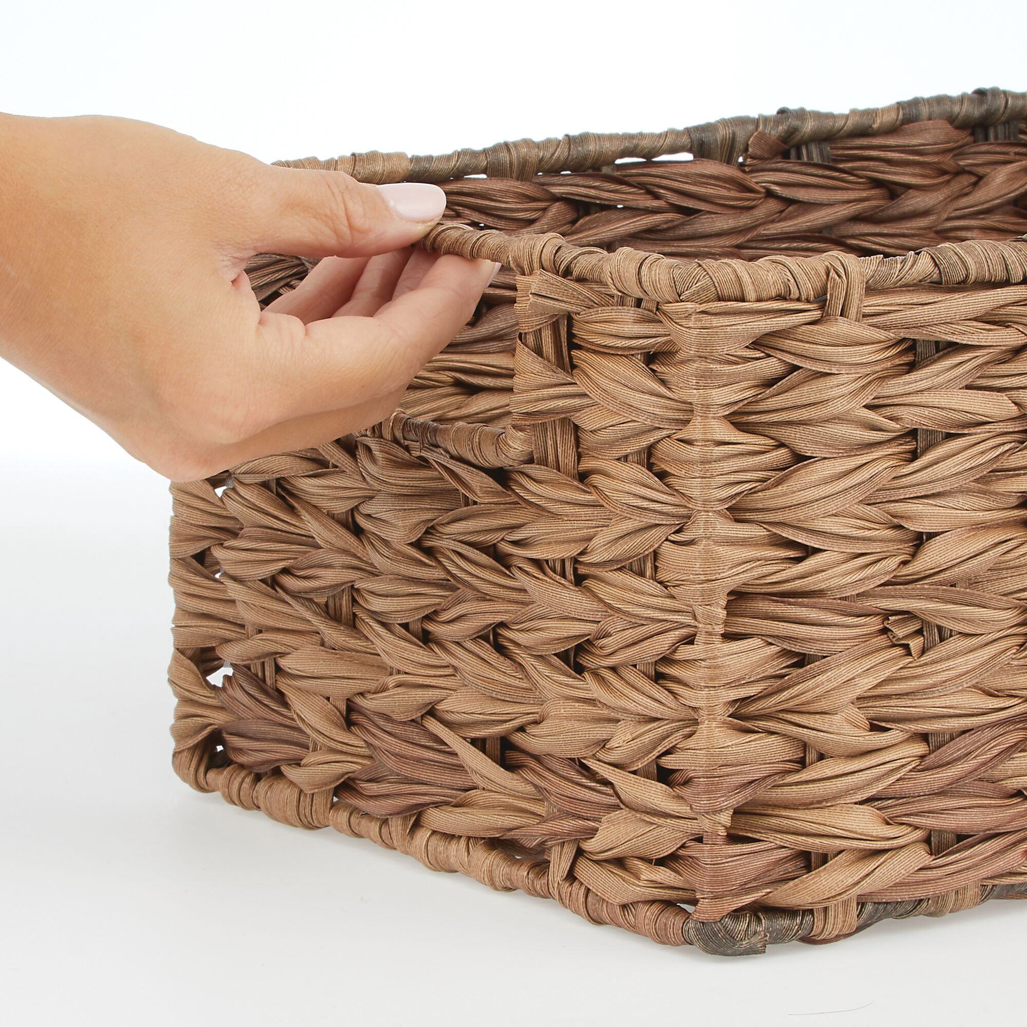 mDesign Woven Farmhouse Pantry Food Storage Bin Basket Box, 6 Pack - Brown Ombre
