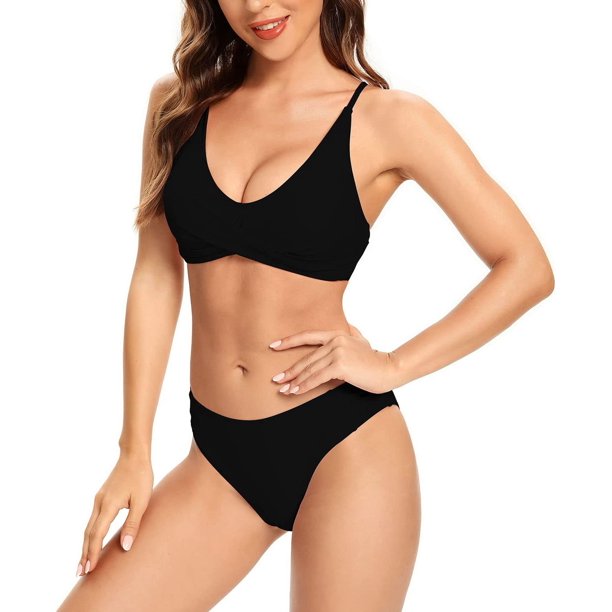 Bikini con Botones Retro para Mujer Bañador de Dos Piezas con Ribete de Volantes Negro-A CH Negro-A CH Xishao ropa