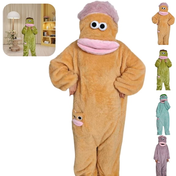 Mfakffe Silly Big Mouth Monster Onesie Plush Warmth Hooded One Piece Pajamas, Cozy Home Loungewear (No Shoes No Comb Included)
