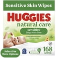 thumbnail image 1 of Baby Wipes, Huggies Natural Care Sensitive, UNSCENTED, 3 Flip Top Packs, 168 Wipes, 1 of 8